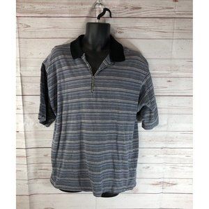 Metro ONE Mens Short Sleeve Polo Shirt Size XL Blue Gray Black Strips